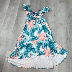 CHICWAYS WOMENS DRESS CUT OUT RUFFLE SLEEVE SWEETHEART NECKLINE HIGH LOW LARGE